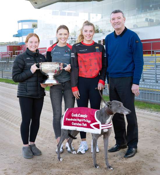 Picture shows Cork Camogie stars Orlaith Cahalane. Meabh Cahalane and Laura Hayes at the launch of the Cork Camogie Night At The Dogs Fundraiser with Cork Legend, Jimmy Barry Murphy, launching the Cork Senior Camogie team fundraiser at Curraheen Park Greyhound Stadium which takes place on Saturday 9th December