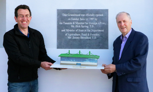 Declan Dowling and John Ward preparing for the 21st birthday celebrations of the Grandstand at Kingdom Greyhound Stadium