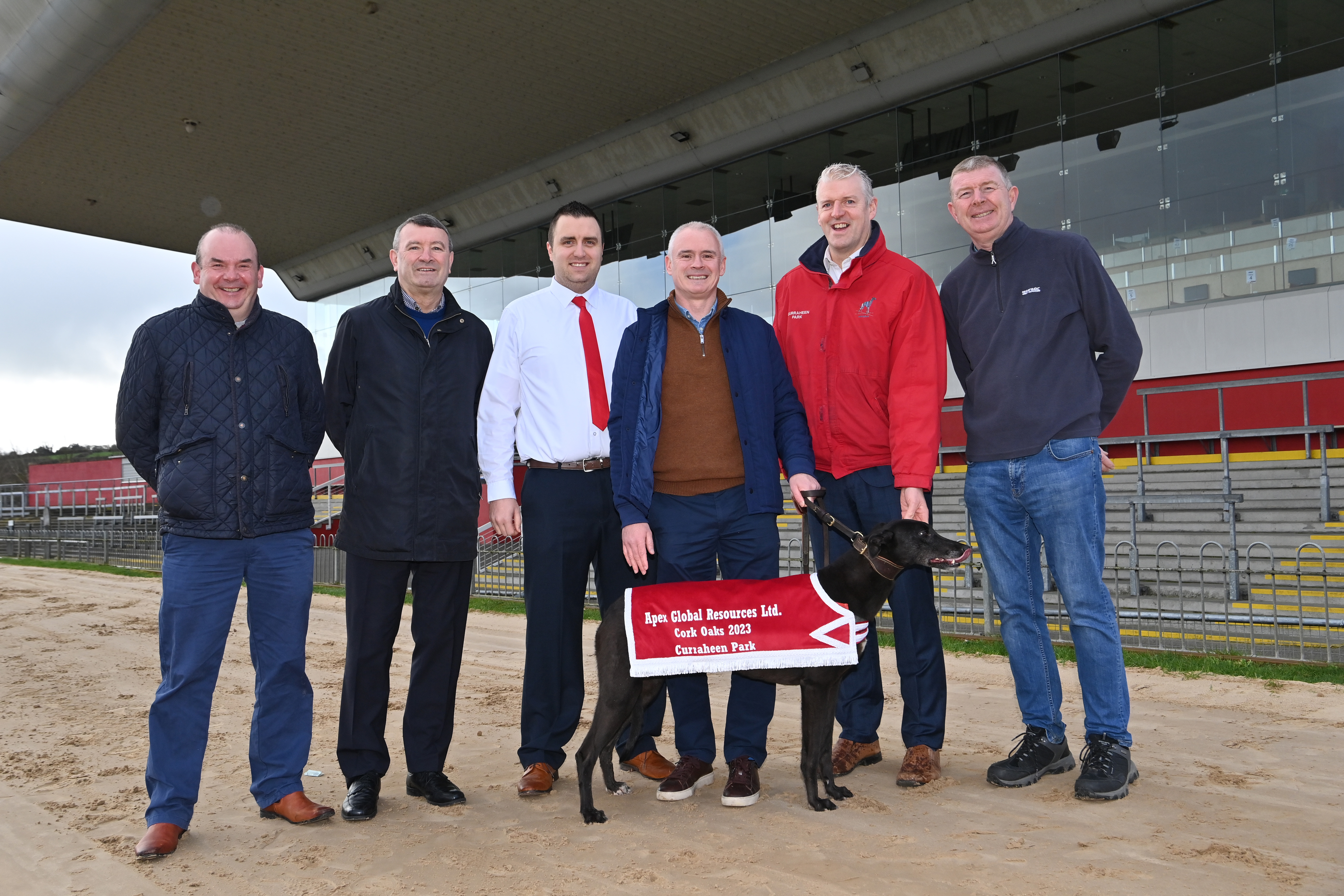 At the Curraheen Park Greyhound Stadium, Cork details were announced of this year's Apex Global Resources Ltd Cork Oaks which takes place from the 4th to the 18th of march. Included were from left, Paddy O'Donovan, Cork Supporters, Jimmy Barry-Murphy, Darren Hogan, Racing Support Officer, Curraheen Park, Sponsor Seanie McGrath, Apex Global Resources, Brian Collins, Racing Manager and Damien Holland, Cork Supporters.